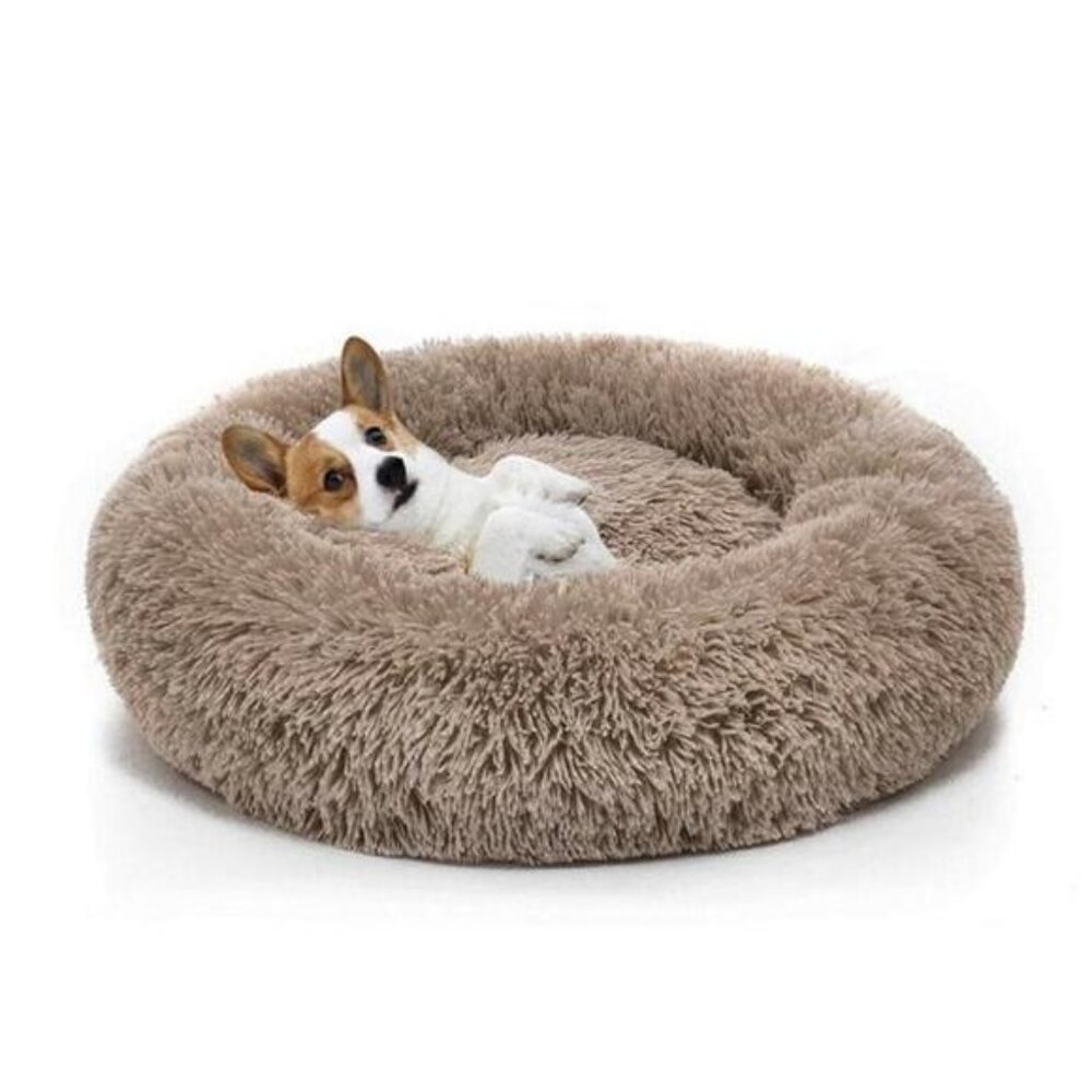 16 Inches Round Plush Pet Bed for Dogs Fluffy Soft Warm Calming Dog Bed Sleeping